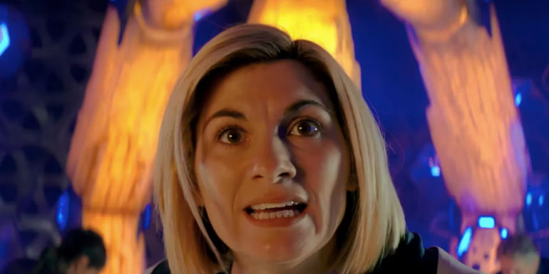 Jodie Whittaker looking concerned as the Thirteenth Doctor in Doctor Who