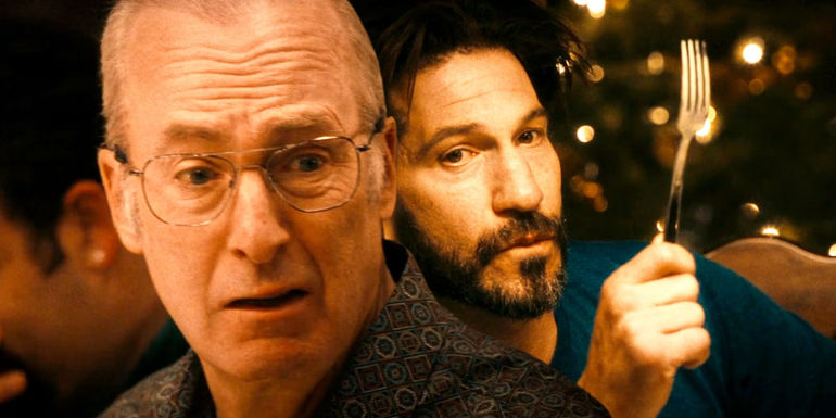 Blended image of Bob Odenkirk as Lee and Jon Bernthal as Mikey holding a fork in The Bear season 2 episode 6