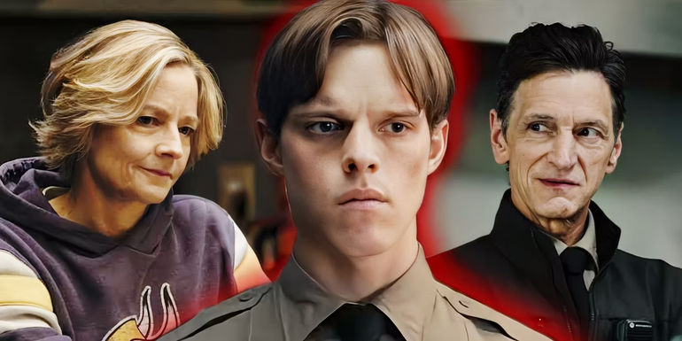 Jofie Foster as Liz Danvers, Finn Bennett as Peter Prior, and John Hawkes as Hank Prior in True Detective