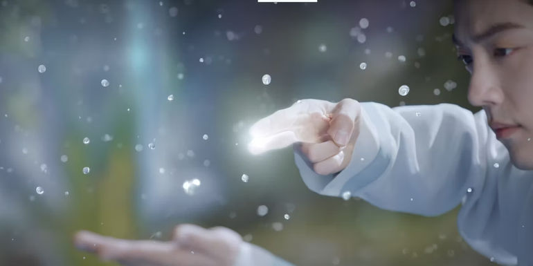 Xiao Zhan manipulating water with magic in The Longest Promise.
