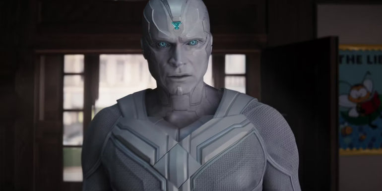 Paul Bettany as White Vision in WandaVision, setting up the show Vision Quest