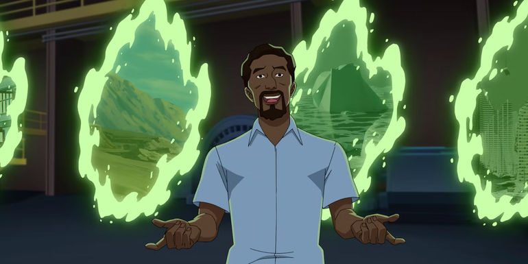 Angstrom Levy with portals open behind him in Invincible