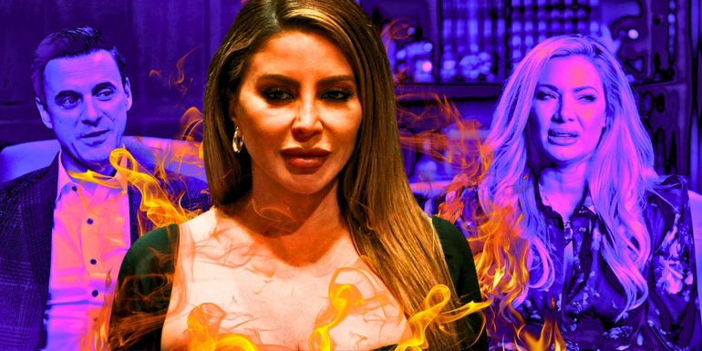 The Traitors' Larsa Pippen, with Janelle Pierzina and Dan Gheesling, surrounded by fire