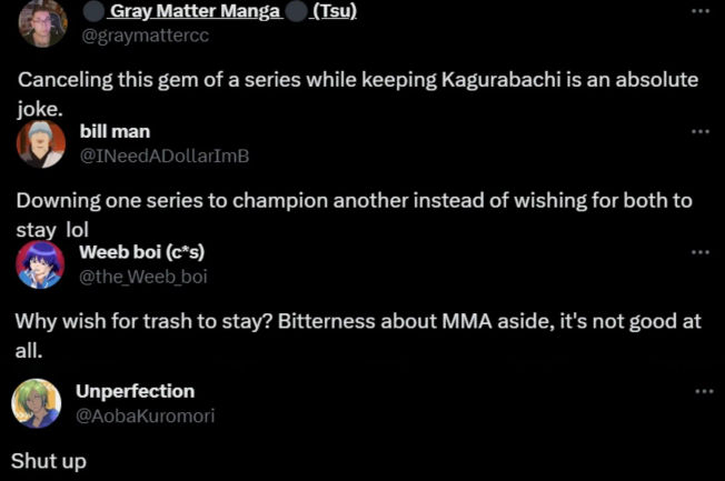 Martial Master Asumi fans direct their anger toward fans of Kagurabachi (Screengrab via X)