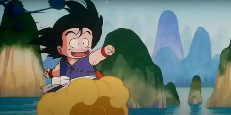 Goku uses the Flying Nimbus in Dragon Ball