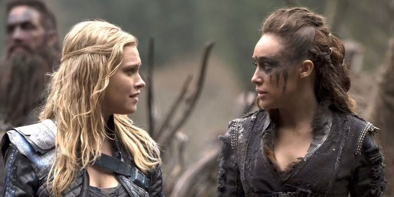 Lexa and Clarke staring at each other in The 100