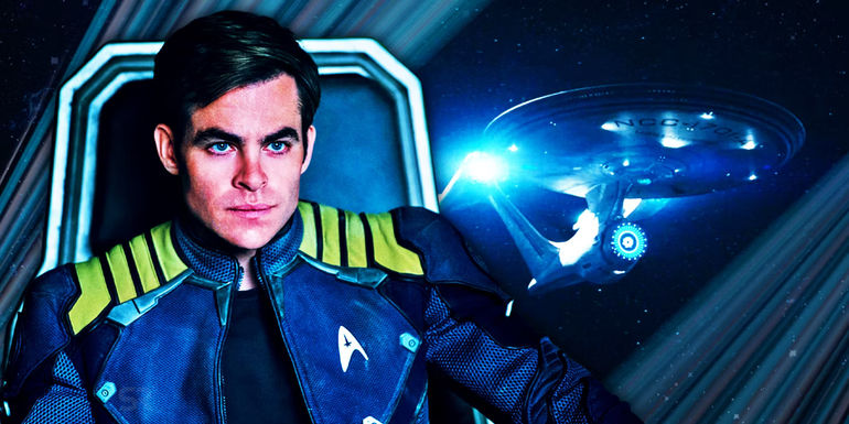 Chris Pine sits in the captain's chair in Star Trek Beyond