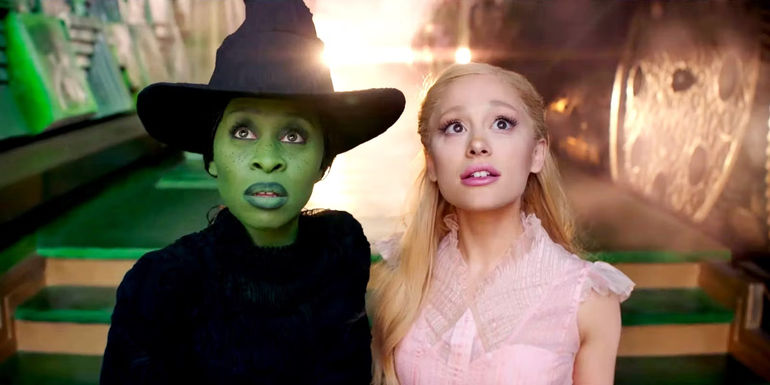 Ariana Grande as Galinda and Cynthia Erivo as Elphaba in Wicked
