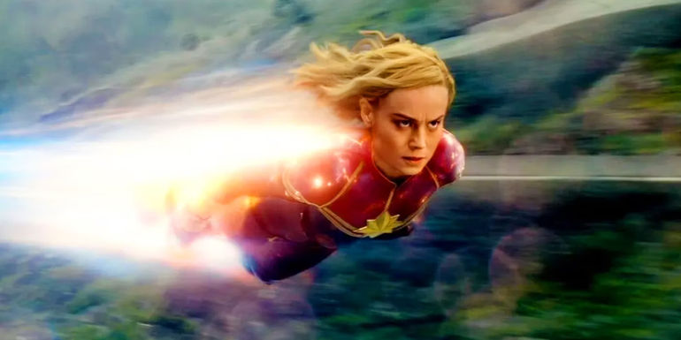 Carol Danvers flying on Tarnax in The Marvels