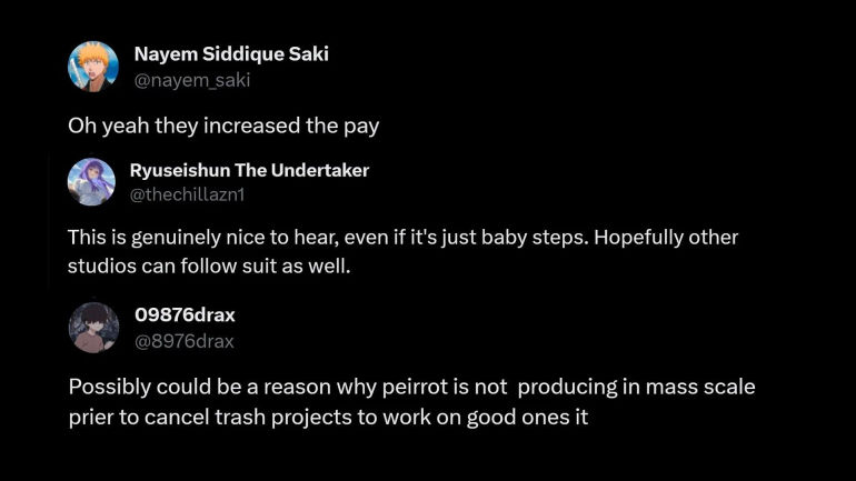 Anime fans reacting to Studio Pierrot's methods to tackle poor working conditions (Image via Sportskeeda/X)