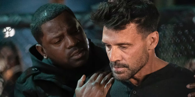 Mekhi Phifer as Max consoling Frank Grillo's Duffy during a fight in Lights Out