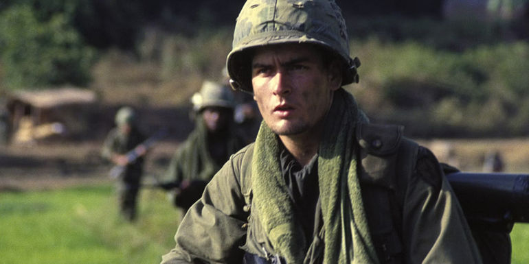 Chris Taylor (Charlie Sheen) on the battlefield in Platoon