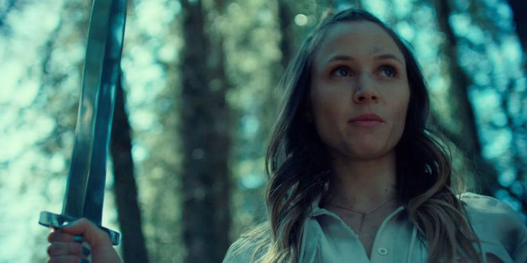 Waverly Earp holds a sword in Wynonna Earp