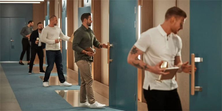 Love Is Blind Sweden Season 1 male cast entering the pods