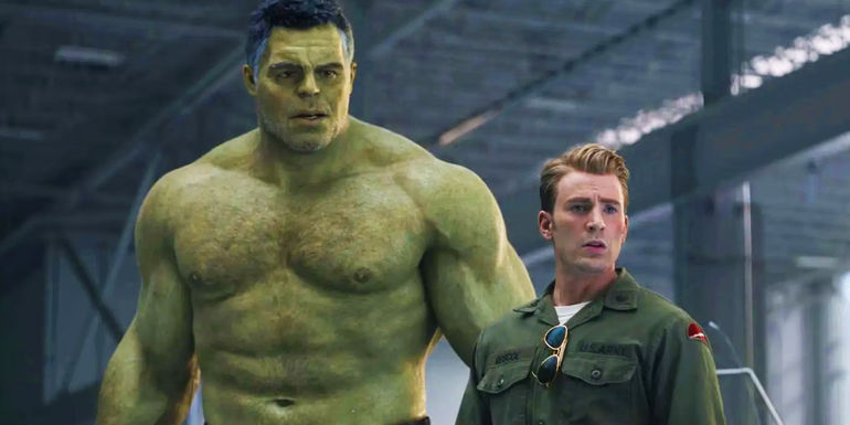 Smart Hulk and Captain America learning of Black Widow's death in Avengers Endgame