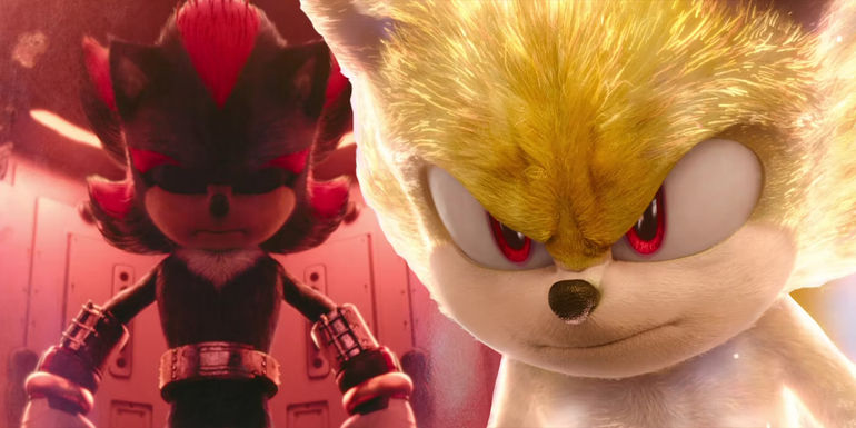 Sonic looking angry at Shadow in Sonic the Hedgehog 2