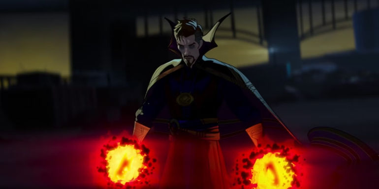 Evil Doctor Strange with glowing hands in Marvel's What If