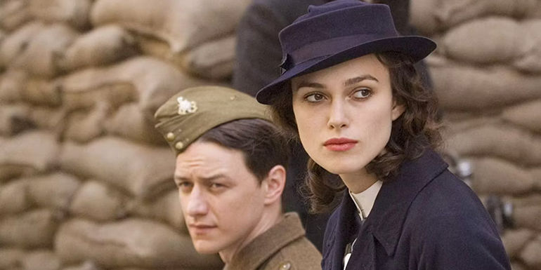 Robbie and Cecilia near ramparts in Atonement