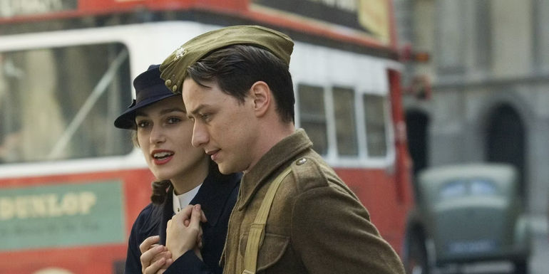 Cecilia and Robbie walking in town after the war in Atonement