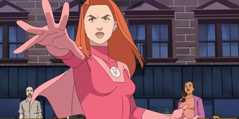 Atom Eve at a construction site in Invincible season 2