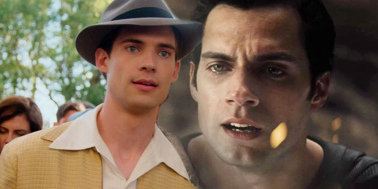 A split image of Superman: Legacy Star David Corenswet with Henry Cavill as Superman From Zack Snyder's Justice League