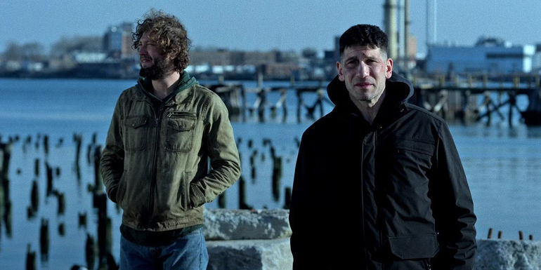 Ebon Moss-Bachrach and Jon Bernthal by the water in The Punisher