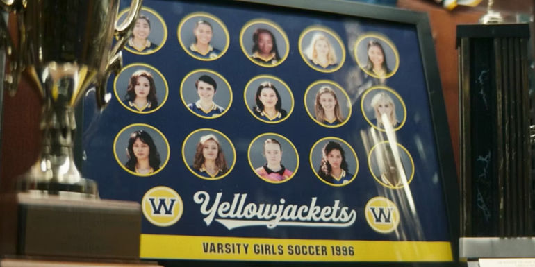 Yellowjackets soccer team photo in an award box