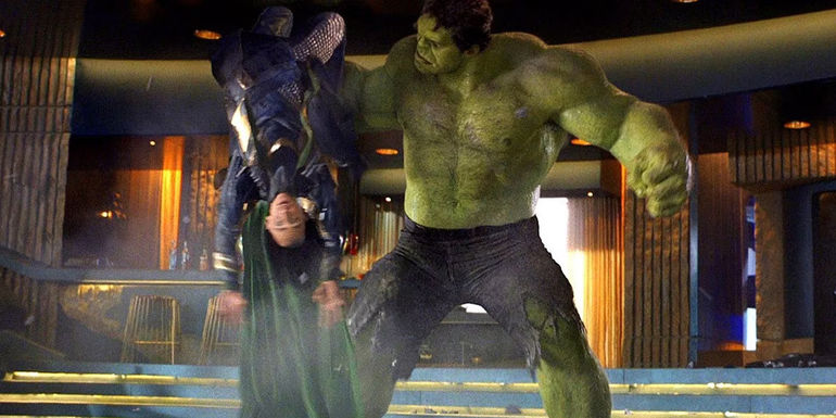 Mark Ruffalo's Hulk smashing Tom Hiddleston's Loki in The Avengers (2012)