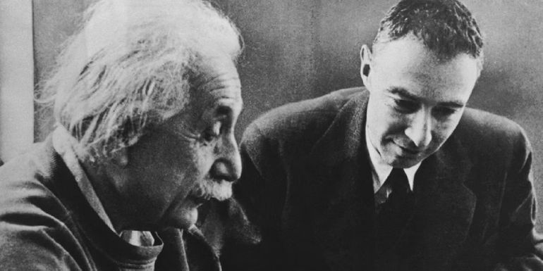 The real-life J Robert Oppenheimer and Albert Einstein