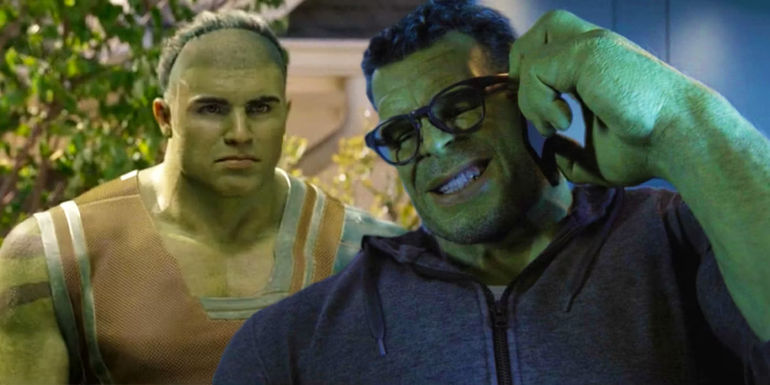 A split image of Hulk and Skaar in the MCU