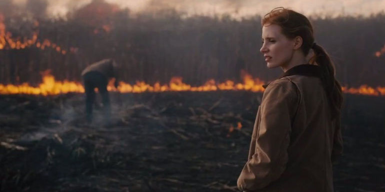 Murph (Jessica Chastain) burning the cornfield in Interstellar