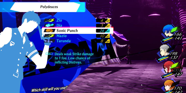 Image of Akihiko using Sonic Punch on the Fleetfooted Cavalry in Persona 3 Reload