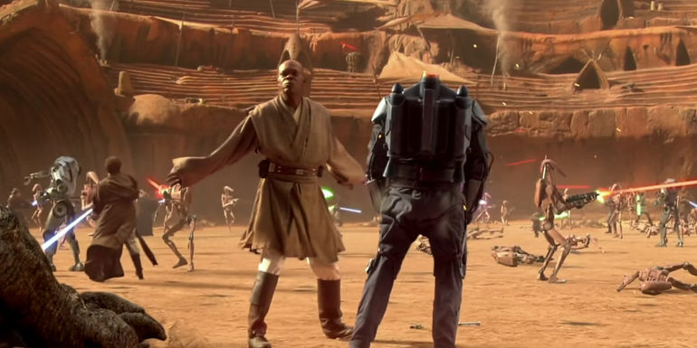 Mace Windu Cuts Off Jango Fett Head