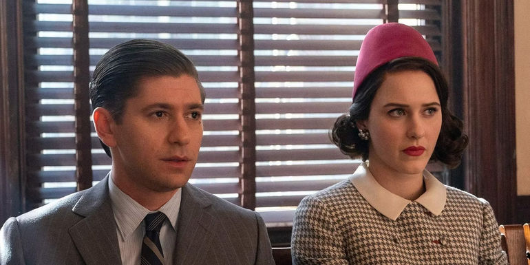 Midge and Joel sitting next to each other in The Marvelous Mrs. Maisel