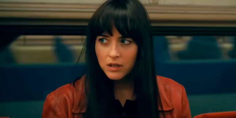 Dakota Johnson as Cassie Web in Madame Web looking confused