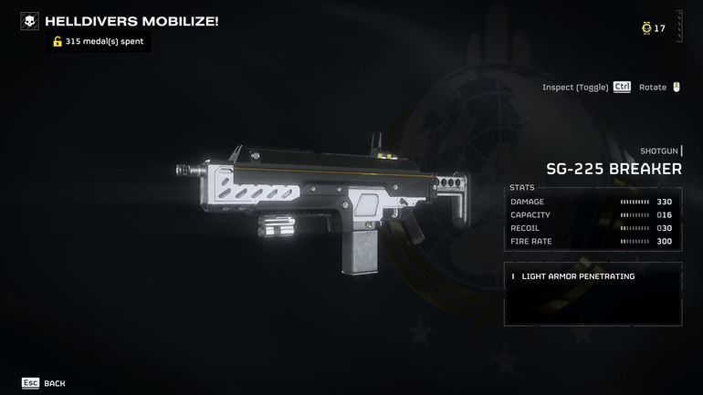 The SG-225 Breaker in Helldivers 2