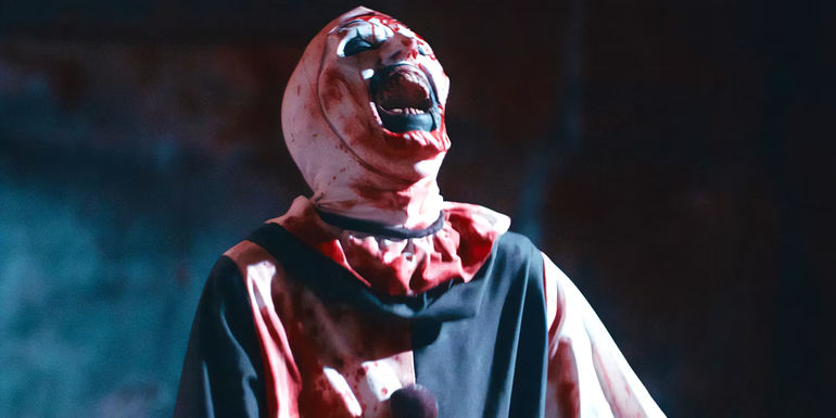 Art the Clown screaming in Terrifier 2