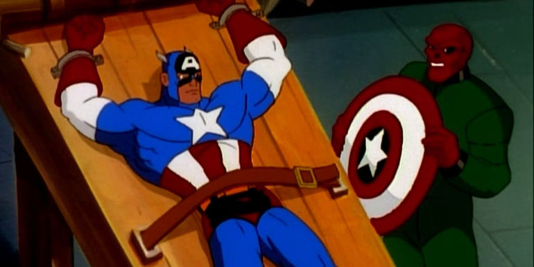 Red Skull holding Captain America captive in X-Men: The Animated Series