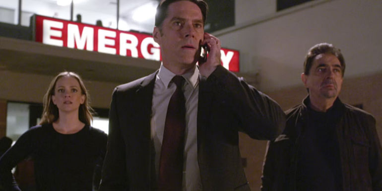 The team exits the hospital in Criminal Minds
