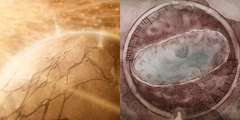 Split image of the Wellspring, and a microscopic Midi-chlorian from Star Wars - The Sith Eternal Must Have Given Their Midi-Chlorians For His Resurrection