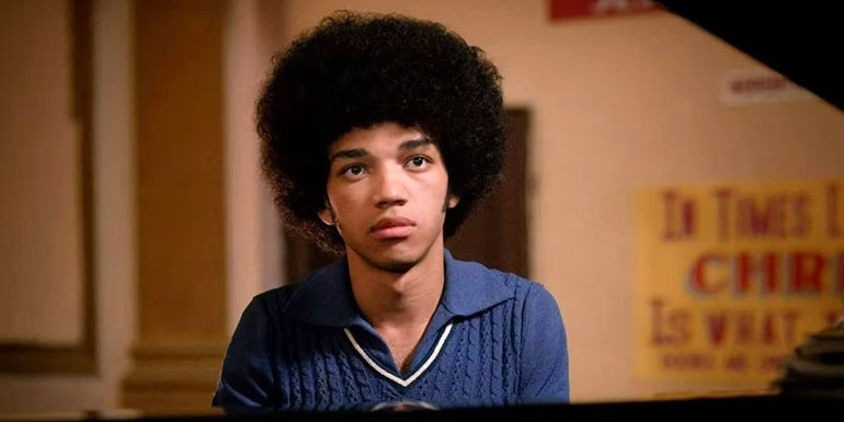 A time traveler gazing at a futuristic city skyline.