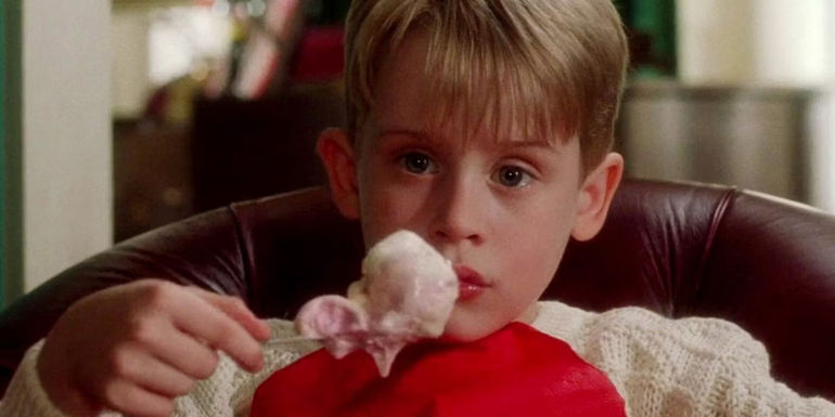 Kevin in Home Alone eating ice cream