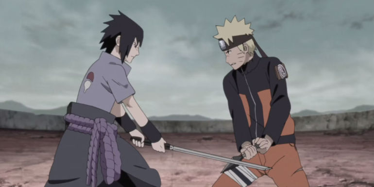 Naruto and Sasuke engage in a fierce battle