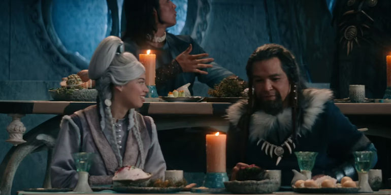 Princess Yue sitting next to her father, Arnook, in The Last Airbender