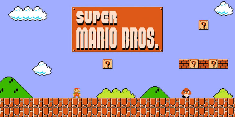 Screenshot from Super Mario Bros. on the NES showing Mario and a goomba. - Best-Selling NES Games