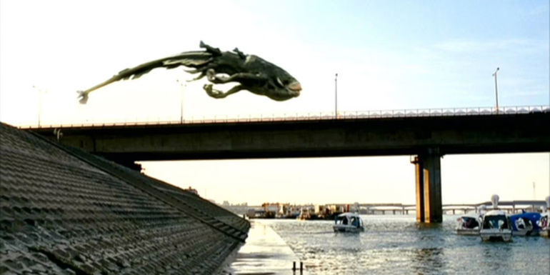 The monster from The Host leaping over a bridge - Directed by Bong Joon-ho - The Host (2006)