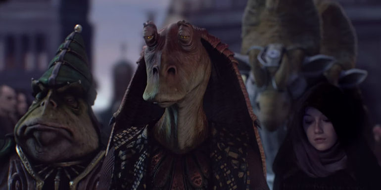 Jar Jar Binks attends the funeral of Padmé in Star Wars - Jar Jar's Possible Redemption Arc