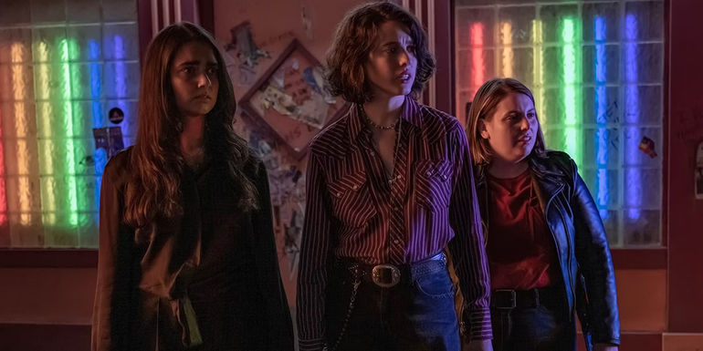 Marian, Jamie and Sukie look on in shock in Drive-Away Dolls