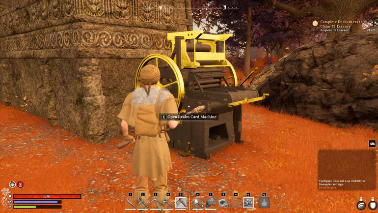 A Nightingale player standing in front of a Realm Card Machine - How to Change Difficulty In Nightingale