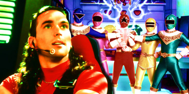 Tommy driving a car in Power Rangers Turbo and the Zeo Power Rangers team - Green Ranger/White Ranger/Red Ranger - Tommy Oliver from MMPR/Zeo/Turbo